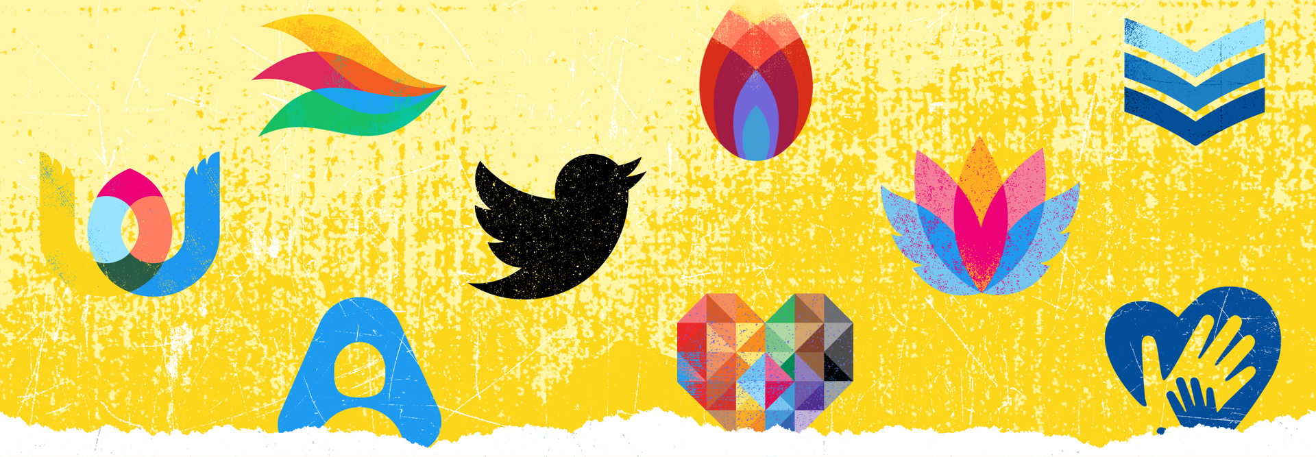Collage of Twitter's BRG logos.