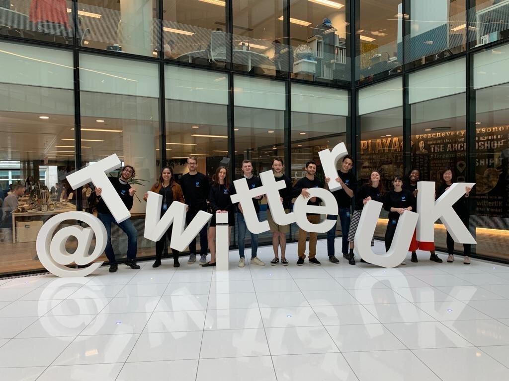 Photo of students at Twitter London office.